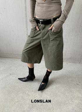 LOSLAN 25SS春夏新款 休闲前插口袋工装阔腿中裤