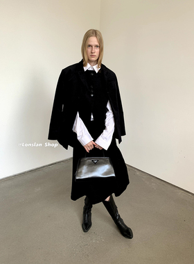LONSLAN2023秋冬百搭修身马甲半裙黑色外套英伦风灯芯绒三件套女