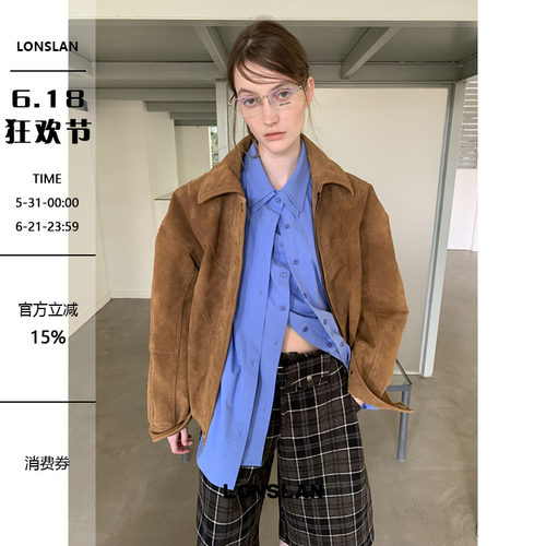 LONSLAN 2025秋季新款 美拉德复古 重工硬挺麂皮设计翻领外套