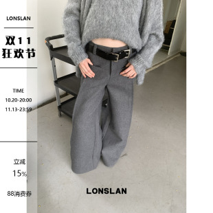 LONSLAN 2024秋冬新款毛呢阔挺羊毛西装阔腿裤长裤女
