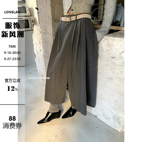 LonslanShop垂感A字百褶半身裙