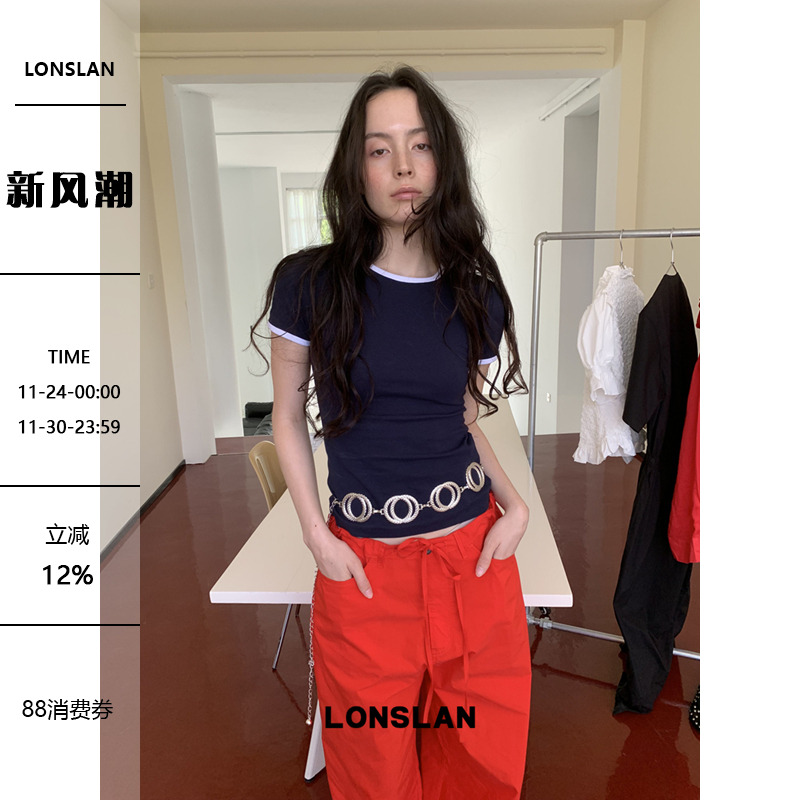 LONSLAN25SUMMER 简约时尚拼色修身显瘦短袖T