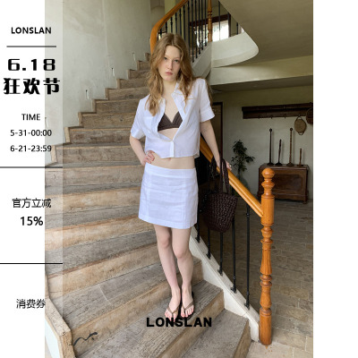 16LONSLAN 2026SUMMER 夏季棉麻短袖衬衫+半裙套装