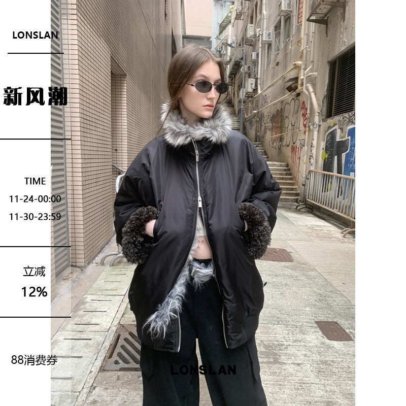LONSLAN24WINTER 11/30 20:00NEW双面羊羔毛立领拉链机车外套
