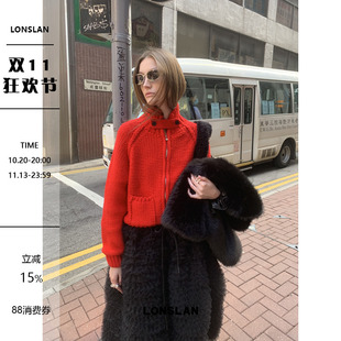 LONSLAN24WINTER 11/30 20:00NEW新年圣诞口袋立领红色毛衣