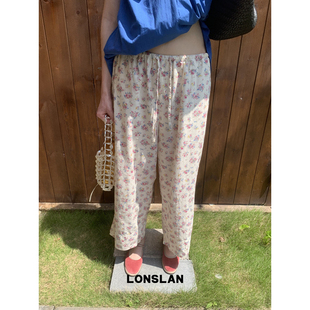 LONSLAN 26SUMMER舒适绑带松紧碎花九分裤