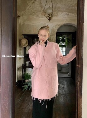 LONSLAN 2022 AW 9/19 20:00NEW粉粉公主小香风撕边流苏外套