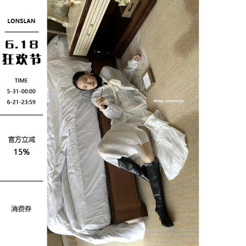 LONSLAN褶皱绑带上衣连衣裙套装
