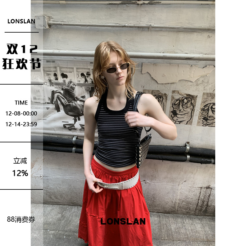 LONSLAN25SUMMER 个性舒适简约条纹挂脖背心