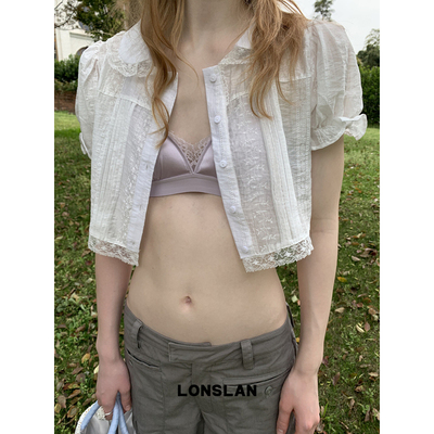 LONSLAN 2026SUMMER 夏季短款蕾丝翻领短款上衣