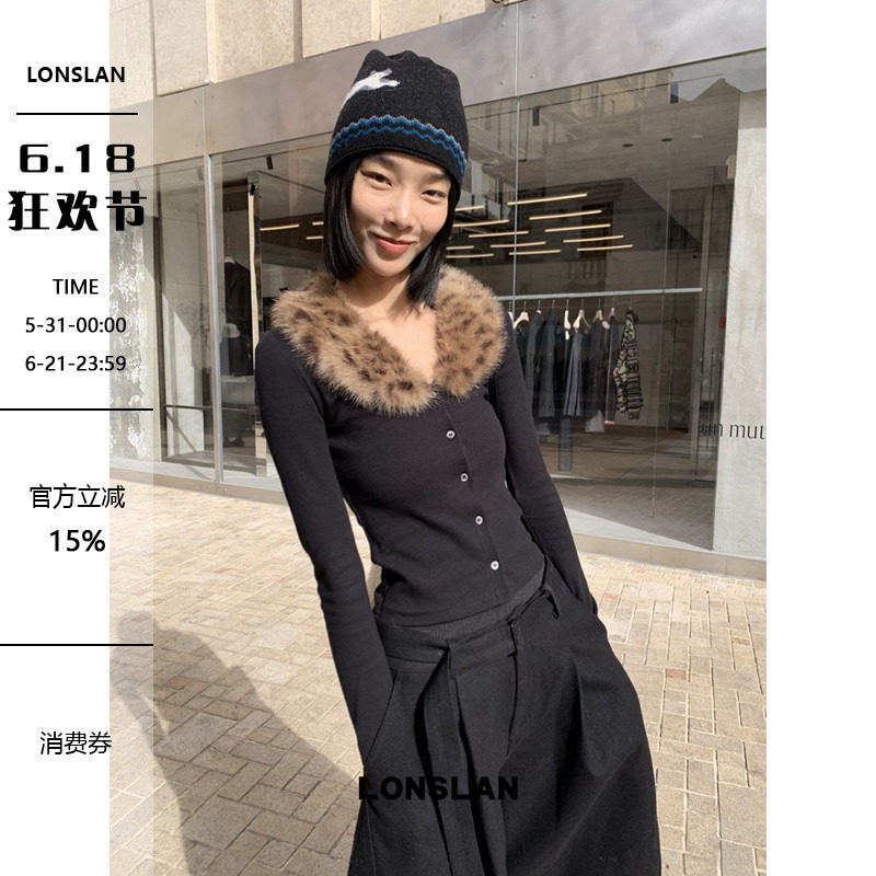 LONSLAN 25AW 12.8  00:00NEW 豹纹 毛领拼接 长袖开衫