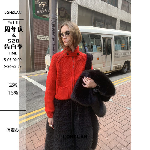 LONSLAN24WINTER 11/30 20:00NEW新年圣诞口袋立领红色毛衣