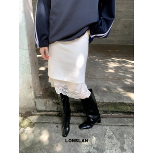 小众设计蕾丝花边缎面半裙 新款 LONSLAN 2024秋季
