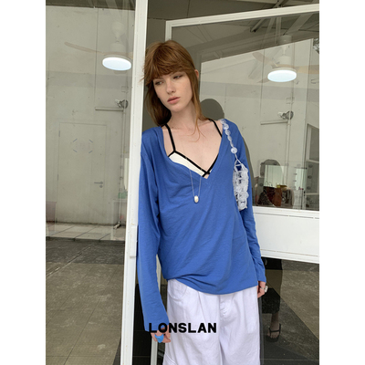 LONSLAN25SUMMER  大V领轻薄长袖防晒T