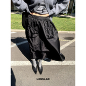 LONSLAN 半裙 小众设计尼龙抽绳口袋工装 2024秋季 新款