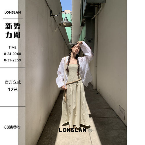 LONSLAN25SUMMER 气质简约收腰抹胸连衣裙