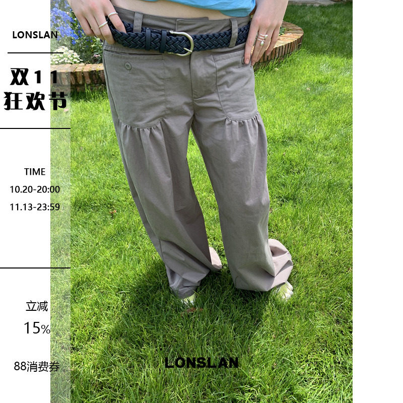 LONSLAN 2026SUMMER 夏季低腰前插口袋裤脚抽绳休闲工装裤