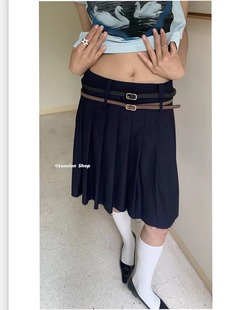 LONSLAN 双腰带 2022summer高腰a字百褶裙显瘦设计感小众半身裙