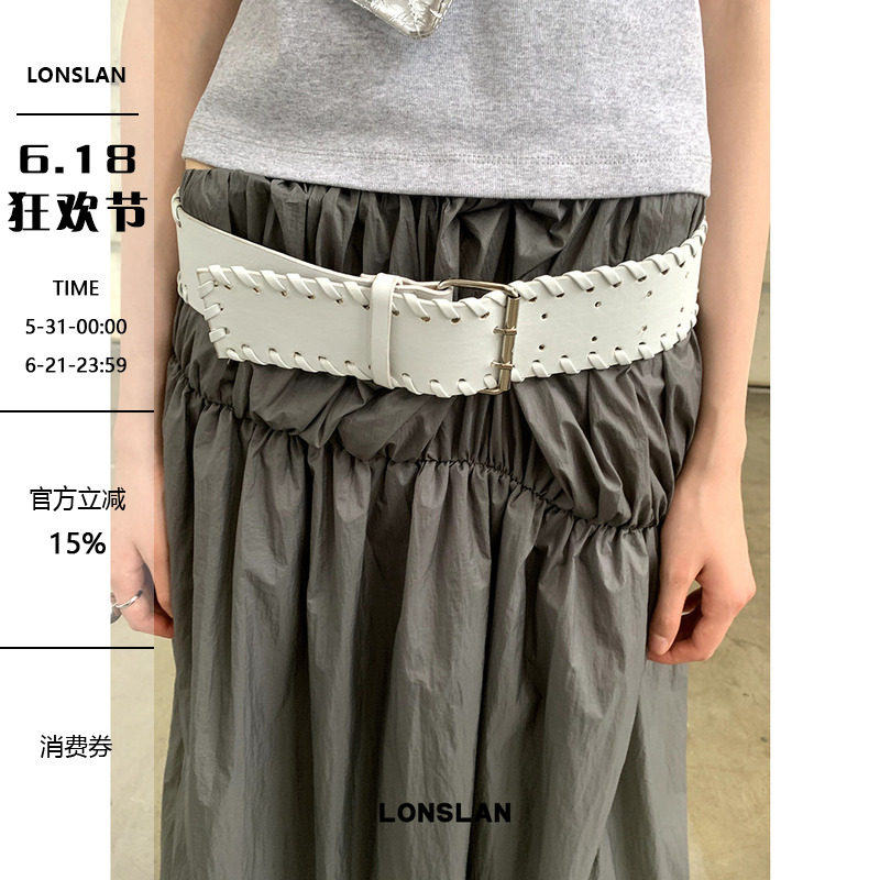 LONSLAN 2024夏季新款小众设计宽边编织手工头层牛皮皮带百搭腰带