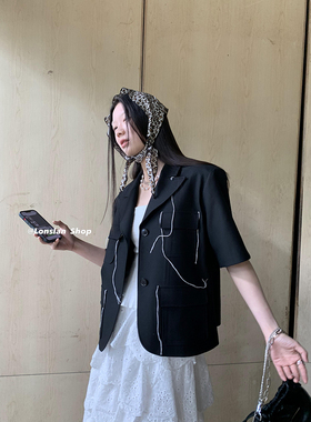 LONSLAN  SUMMER 3/27 00:00 NEW设计感线条口袋小香短袖西装