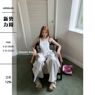 长裤 LONSLAN 百搭浅灰色背带休闲宽松气质裤 新款 女 2023夏季