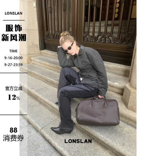 LONSLAN 24WINTER 12/9 20:00NEW收腰夹棉皮领拼接工装棉服外套