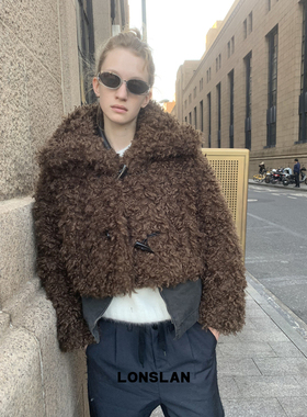 LONSLAN 24WINTER 12/9 20:00NEW卷卷毛牛角扣短款毛毛外套