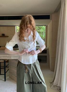 LONSLAN 25SUMMER 袖口翻折短袖棉麻衬衫