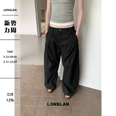 LONSLAN25SUMMER  洗水做旧茧型工装插袋阔腿裤