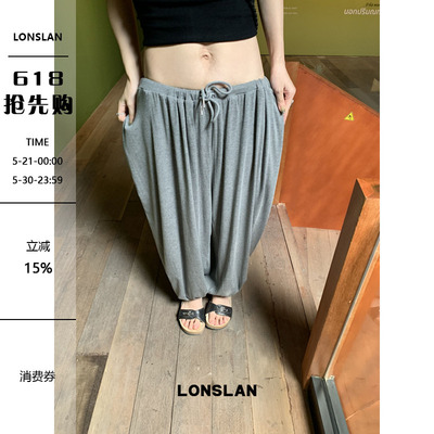 LONSLAN 2026SUMMER春夏新款 褶皱空气感收脚抽绳裤