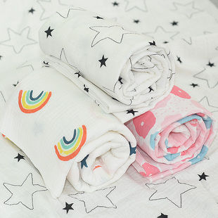 新生婴儿纯棉双层泡泡纱盖毯浴巾围嘴面料宝宝家居睡衣超柔软纱布