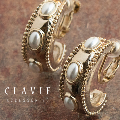 c形圆圈法式复古风仿珍珠耳