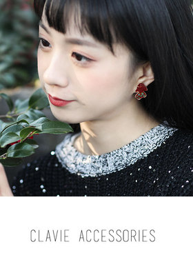 Clavie Accessories红色锦鲤鱼耳钉无耳洞无痛软垫耳夹女个性学生