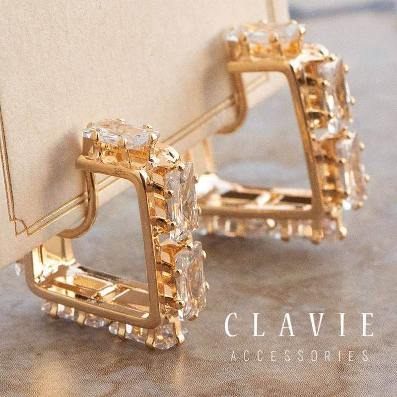 耳夹蚊香盘c形复古方形半圆圈水钻简约金属ins风大气OL无耳洞耳钉