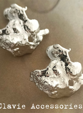 ins风熔岩夸张耳夹无耳洞女金属风银色不规则褶皱盐系酷耳钉耳环