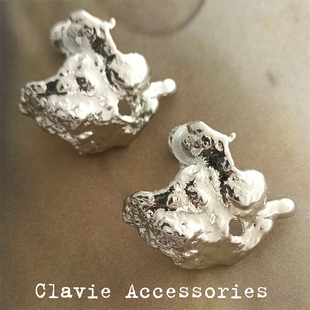 ins风熔岩夸张耳夹无耳洞女金属风银色不规则褶皱盐系酷耳钉耳环