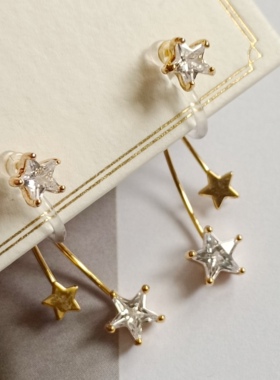 日系独特精致绝美五角星星流星会动坠子后挂耳钉树脂u型无洞耳夹