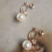 日系独特后挂式 晃动珍珠大水钻耳钉耳环无耳洞树脂u型耳夹隐形女