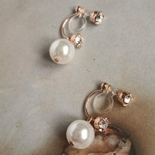 日系独特后挂式晃动珍珠大水钻耳钉耳环无耳洞树脂u型耳夹隐形女