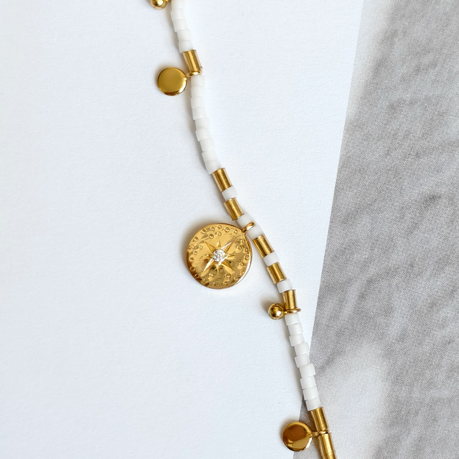 八芒星星守护太阳能量瑜伽饰品通体925纯银白色串珠小众叠戴手链