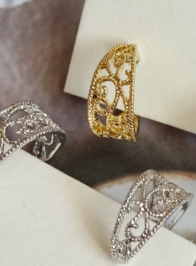 日系复古无耳洞耳夹树脂u型半圆圈c形祥云花纹镂空耳钉耳环金银色