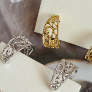 日系复古无耳洞耳夹树脂u型半圆圈c形祥云花纹镂空耳钉耳环金银色