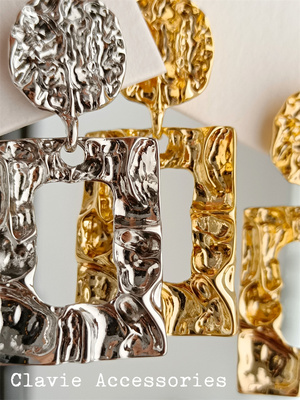 CA耳钉耳夹ins个性金属熔岩褶皱