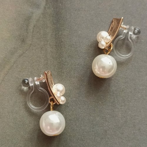 日系精致小巧简约日常金属拉丝人造珍珠耳钉树脂u型无耳洞耳夹女