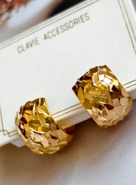 日系金属简约小圆圈耳钉环碎碎冰超闪blingbling高级感蚊香盘耳夹