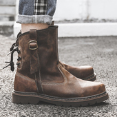 马丁靴男冬季 英伦风中筒靴男靴子真皮高帮短靴工装 蒙古马靴骑士靴