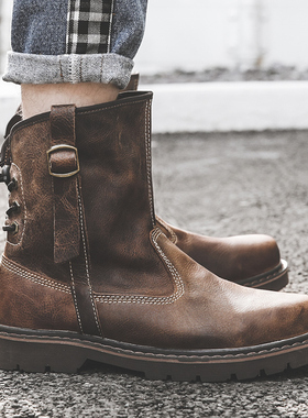 马丁靴男冬季英伦风中筒靴男靴子真皮高帮短靴工装蒙古马靴骑士靴