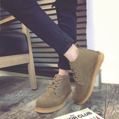 真皮英伦风马丁靴男靴子潮秋冬男士 短靴复古圆头反绒皮中帮工装 靴