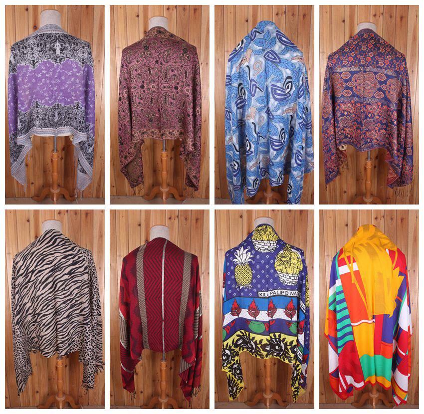 古着 欧美复古小香奢侈品巴洛克真丝毛料长款围巾丝巾披肩保暖C8