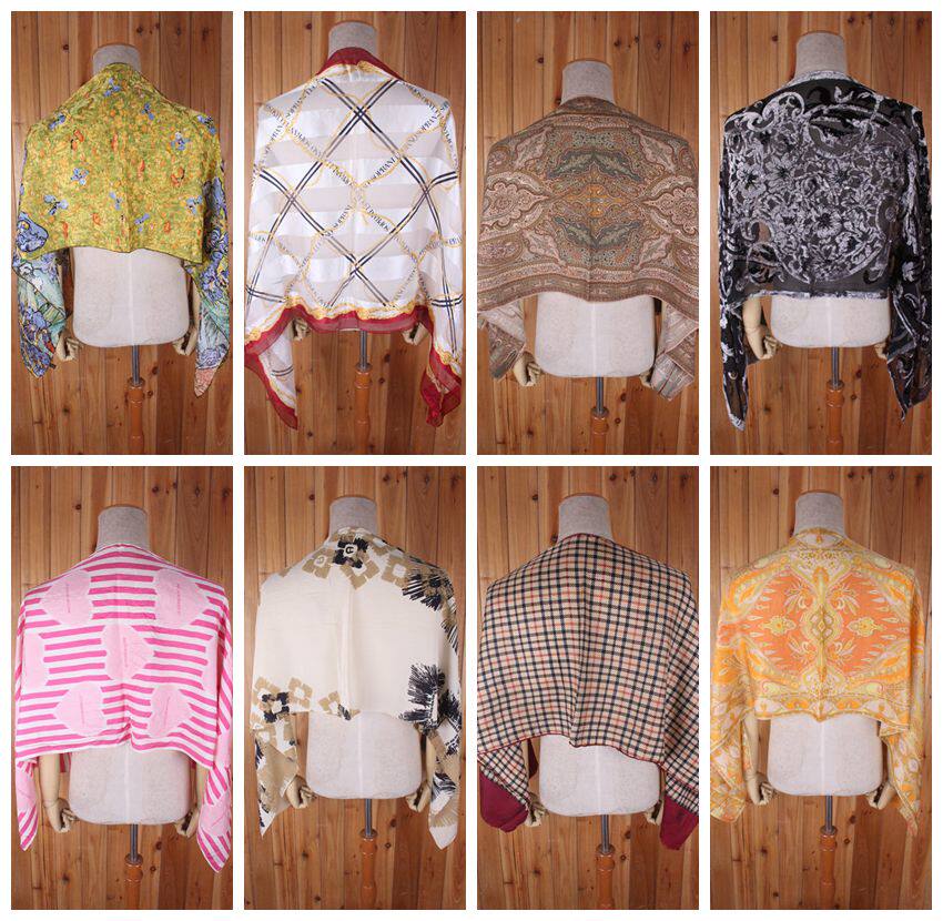 古着 欧美复古小香奢侈品巴洛克真丝毛料长款围巾丝巾披肩保暖C5